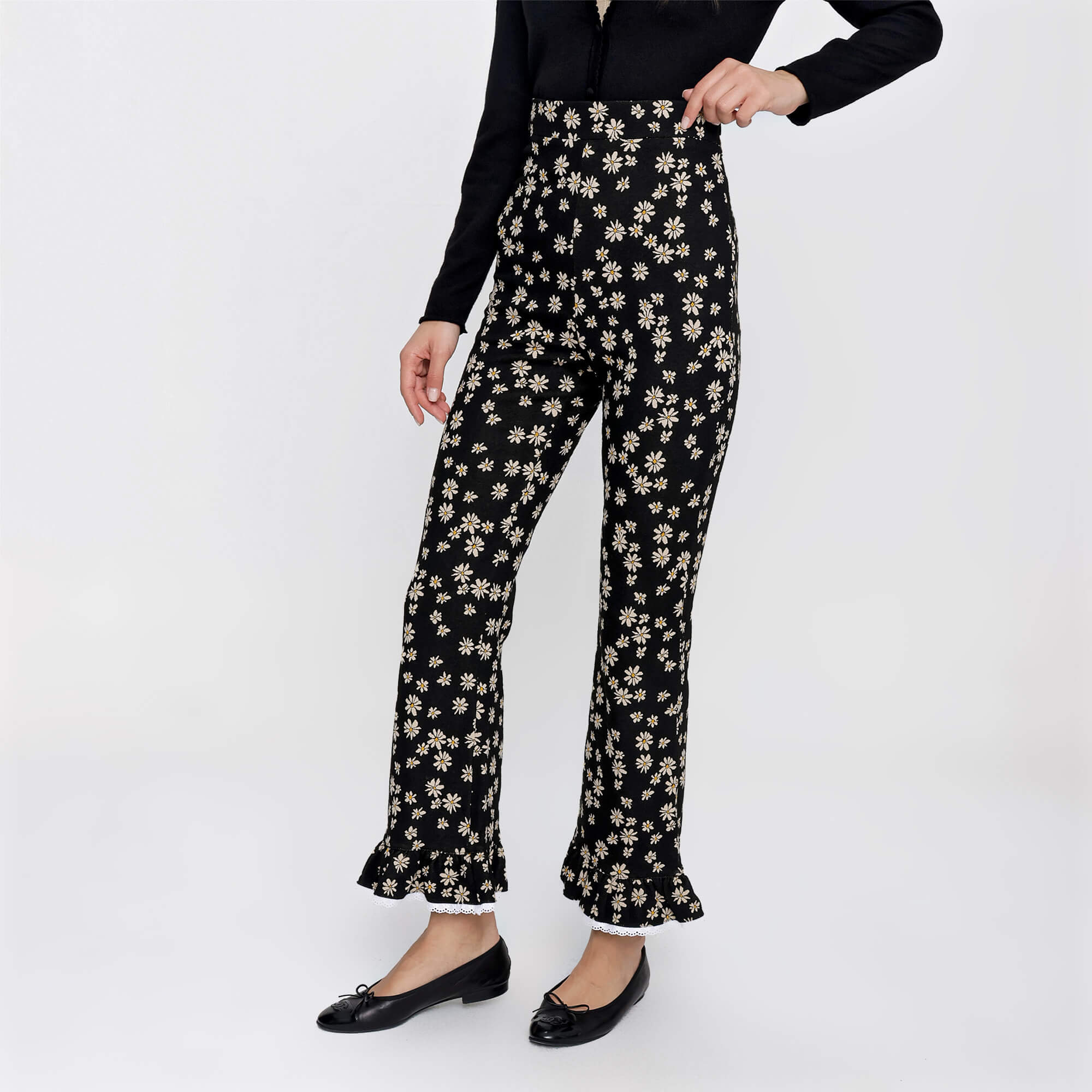 Miu Miu - Black Daisy Print Pants